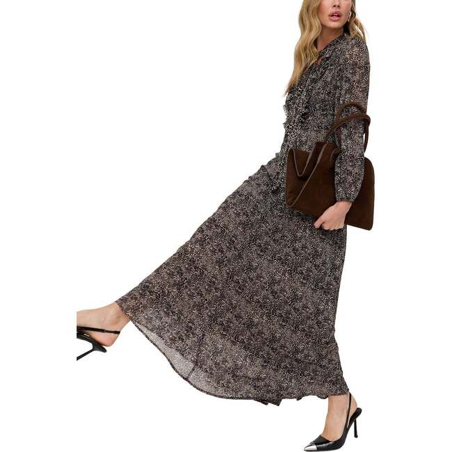 Margot Ruffle Neck Spot Print Maxi Dress, Brown - Dresses - 3