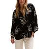 Lillibet Large Floral Print Shirt, Black - Blouses - 1 - thumbnail