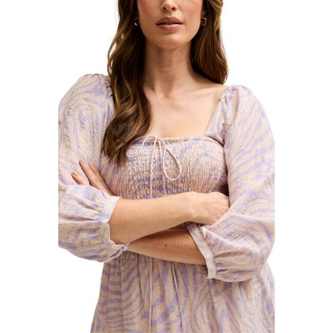 Lucy Shirred Bodice Banana Check Print Mini Dress - Dresses - 5