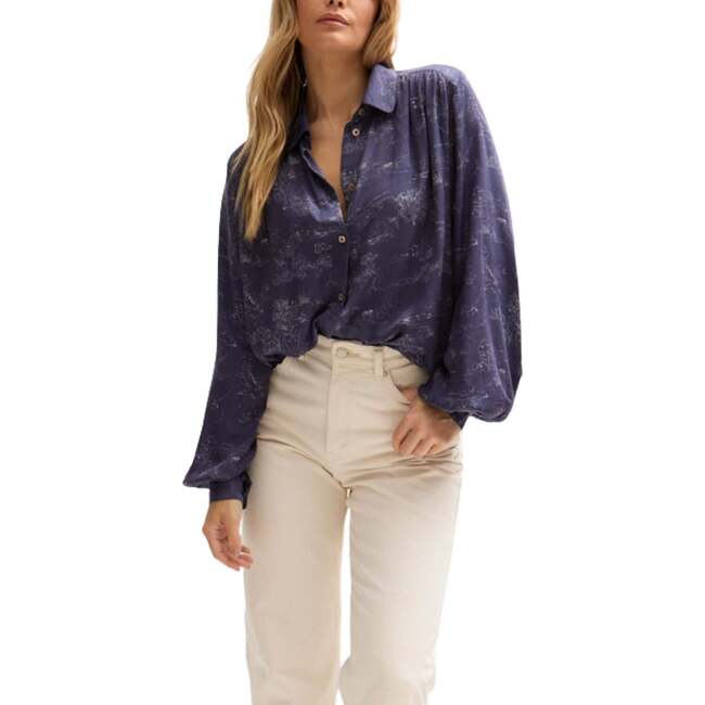 Marrianne Peter Pan Collar Shirt, Navy - Blouses - 4