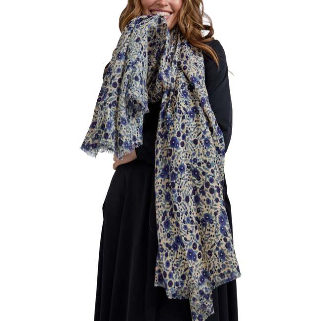 Karen Aster Floral Scarf, Blue Floral - Scarves - 3
