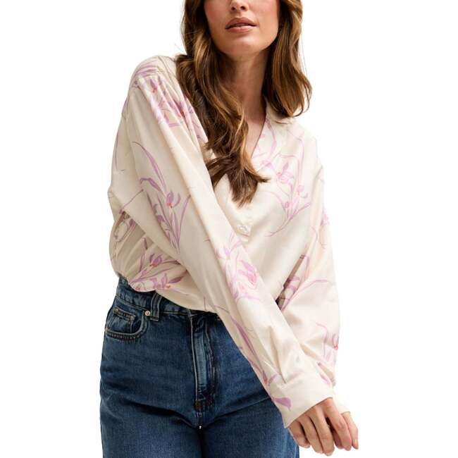 Lillibet Large Floral Print Shirt, Natural - Blouses - 5