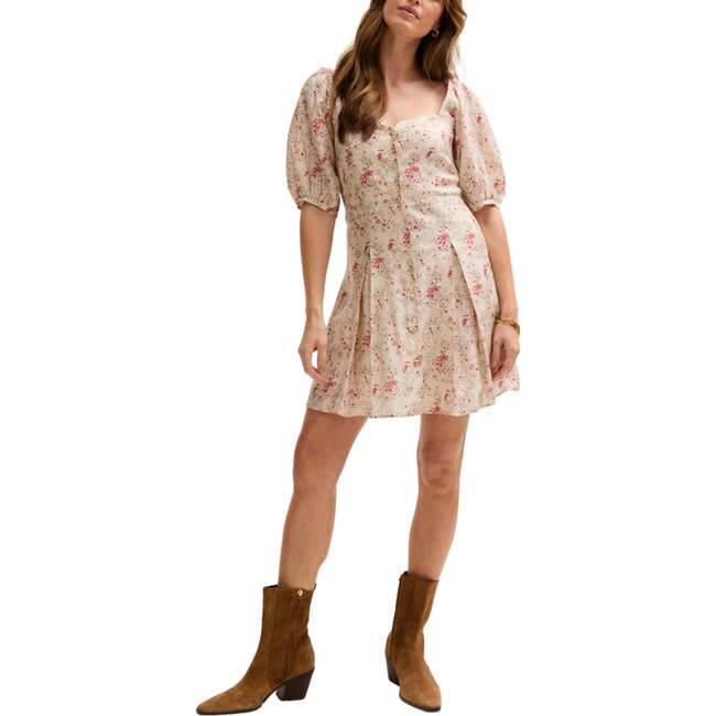 India Button Front Wishing Well Print Mini Dress