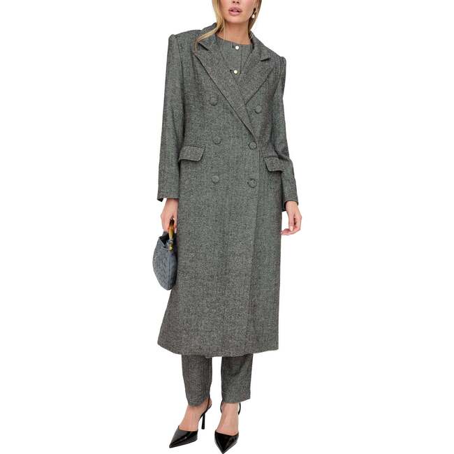 Jakki Tailored Herringbone Print Coat, Black