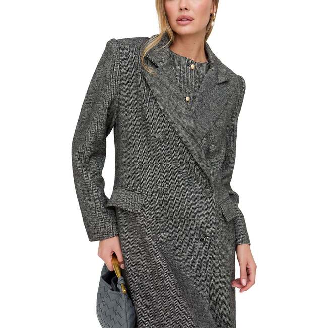 Jakki Tailored Herringbone Print Coat, Black
