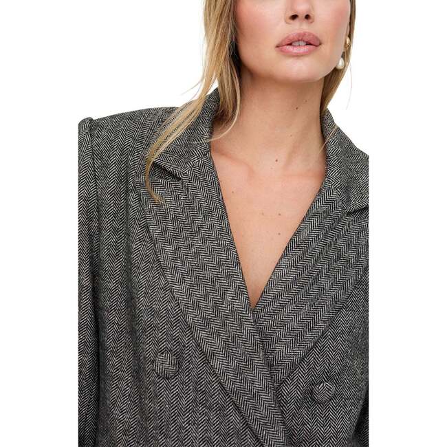 Jakki Tailored Herringbone Print Coat, Black - Coats - 3