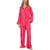 Evie Long Sleeve Print Pajama Set, Pink Stripe - Pajamas - 1 - thumbnail