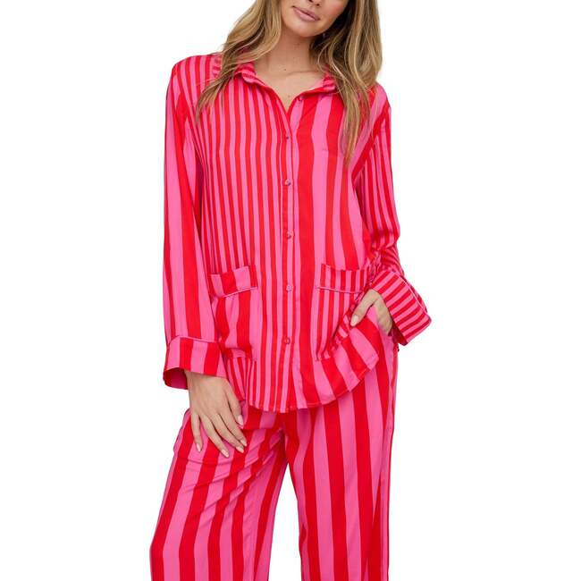 Evie Long Sleeve Print Pajama Set, Pink Stripe - Pajamas - 3