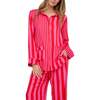 Evie Long Sleeve Print Pajama Set, Pink Stripe - Pajamas - 3
