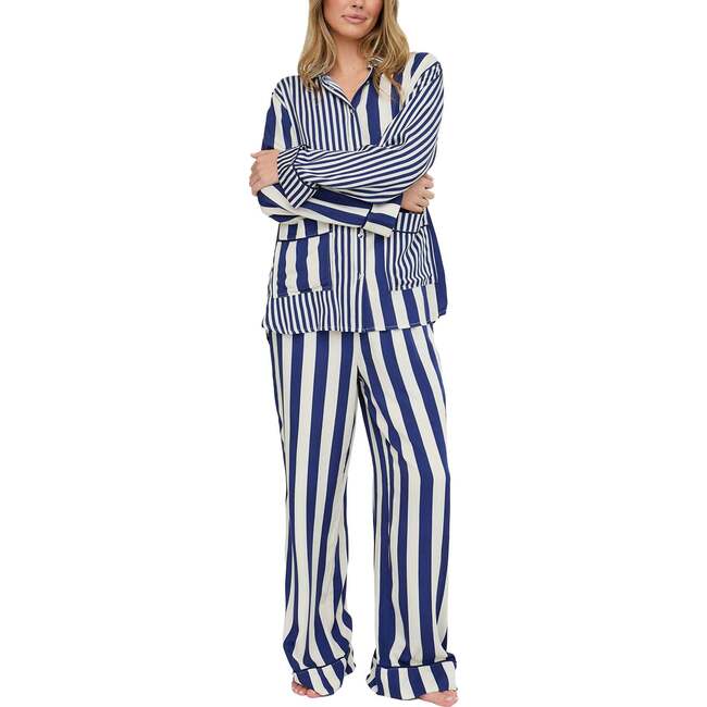 Evie Long Sleeve Print Pajama Set, Navy - Pajamas - 3