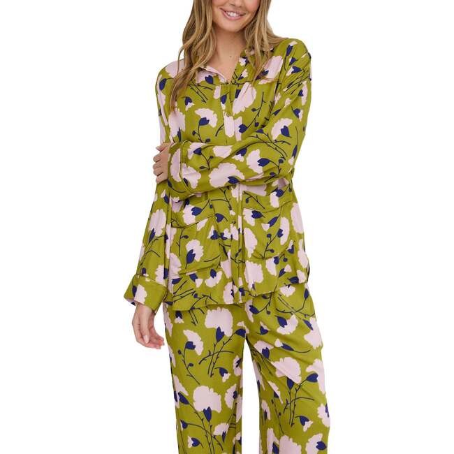 Evie Long Sleeve Print Pajama Set, Green - Pajamas - 3