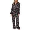 Evie Long Sleeve Print Pajama Set, Black - Pajamas - 1 - thumbnail