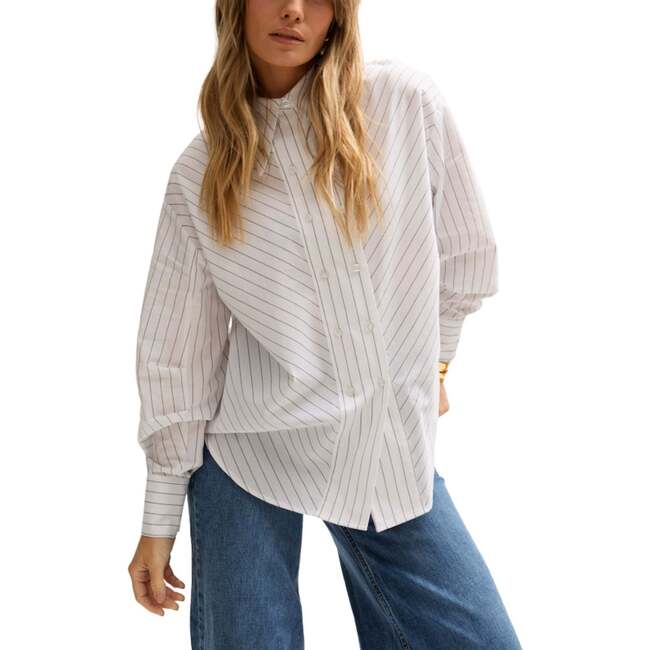 Dapper Double Placket Stripe Shirt, White