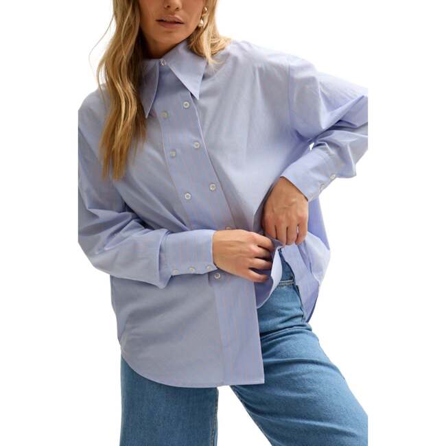 Dapper Double Placket Stripe Shirt, Blue