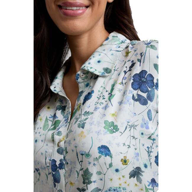 Evie Long Sleeve Print Pajama Set, Blue Floral - Pajamas - 3