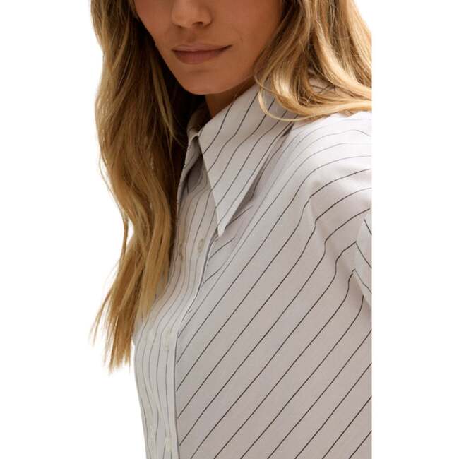 Dapper Double Placket Stripe Shirt, White - Blouses - 3