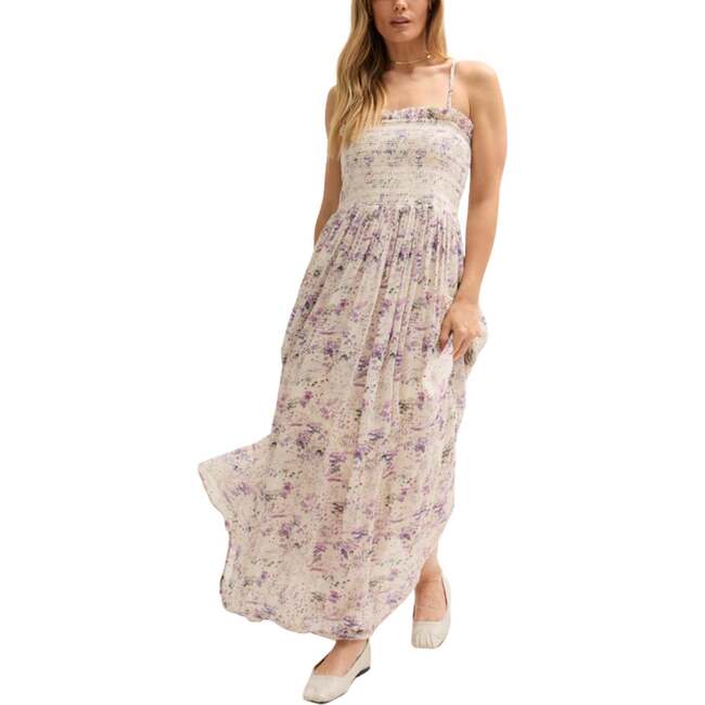 Annie Smocked Print Maxi Dress, Purple