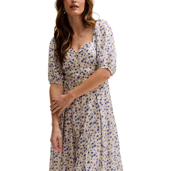 April Button Front Floral Print Midi Dress