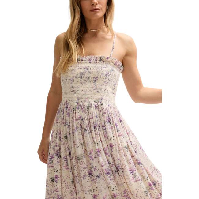 Annie Smocked Print Maxi Dress, Purple