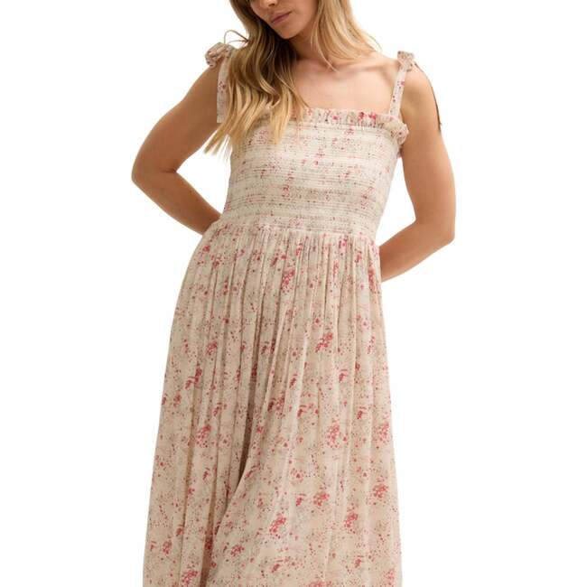 Annie Smocked Print Maxi Dress, Pink