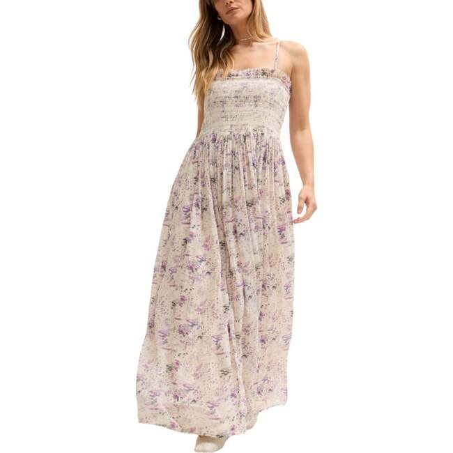 Annie Smocked Print Maxi Dress, Purple - Dresses - 5