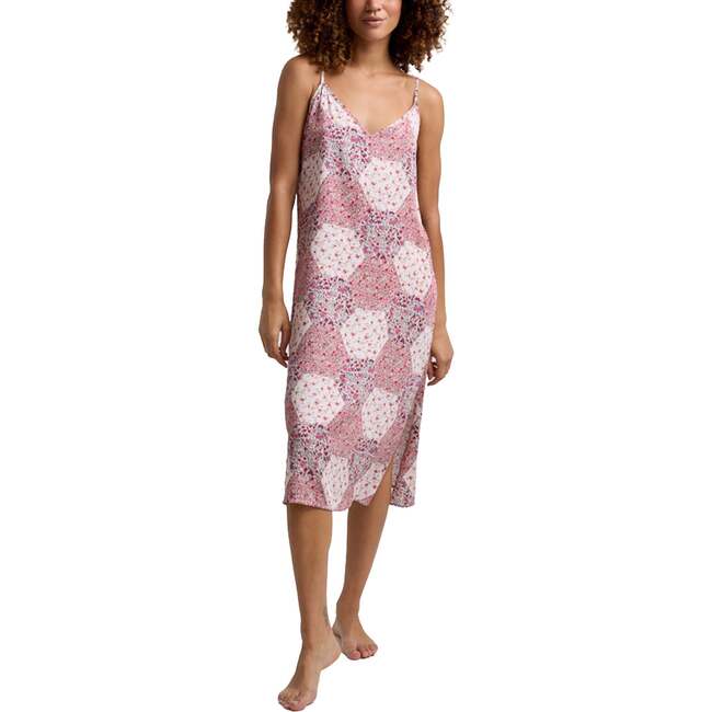 Rosie V-Neck Patchwork Print Slip Nightgown, Pink