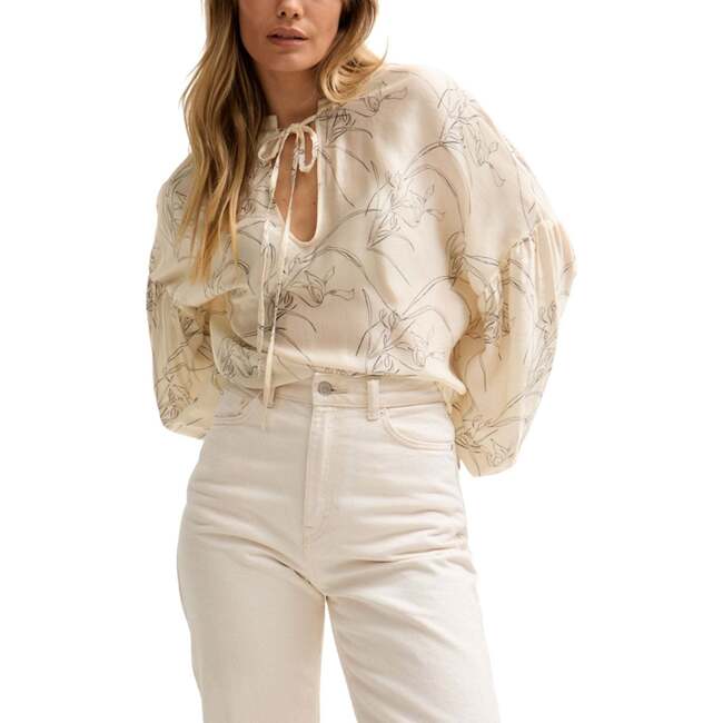 Rosetti Billowy Sleeves Print Blouse, White