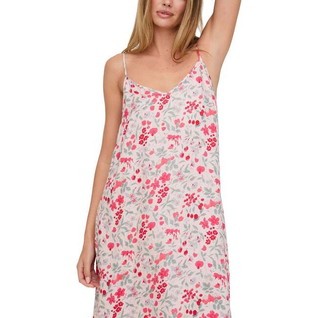 Rosie V-Neck Patchwork Print Slip Nightgown, Pink Floral - Pajamas - 3