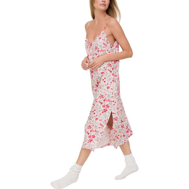 Rosie V-Neck Patchwork Print Slip Nightgown, Pink Floral - Pajamas - 4