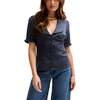 Rachel Vintage Inspired Short Sleeve Shirt, Navy - Blouses - 2 - thumbnail