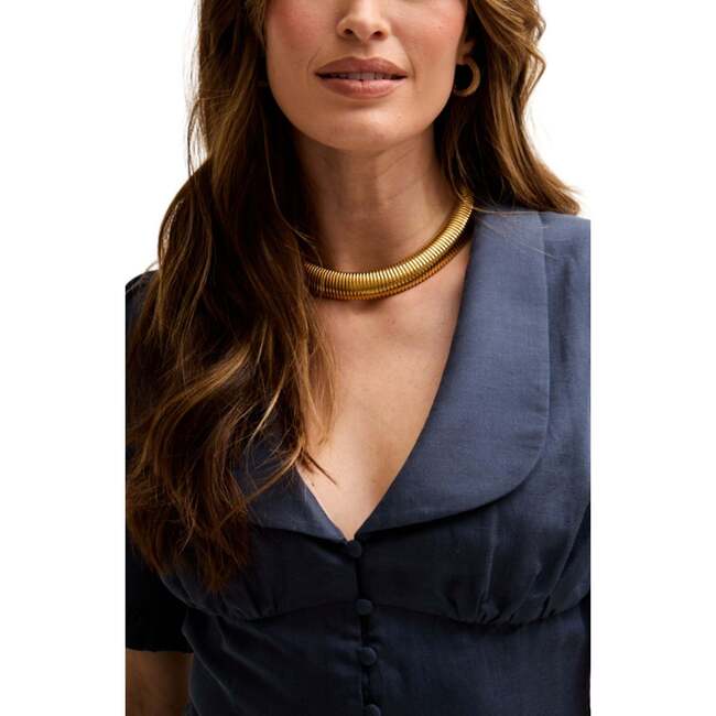 Rachel Vintage Inspired Short Sleeve Shirt, Navy - Blouses - 3