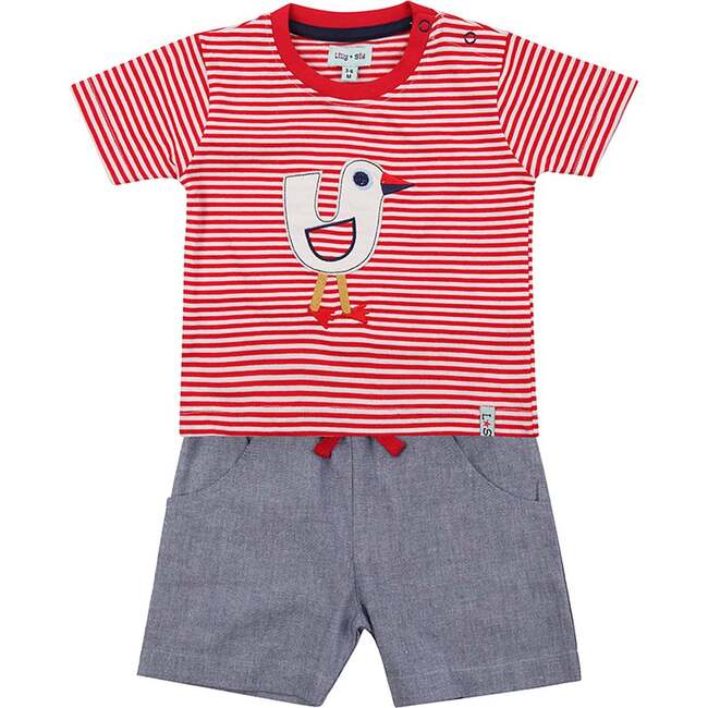 Seagull and Stripe Print T-Shirt and Short Set