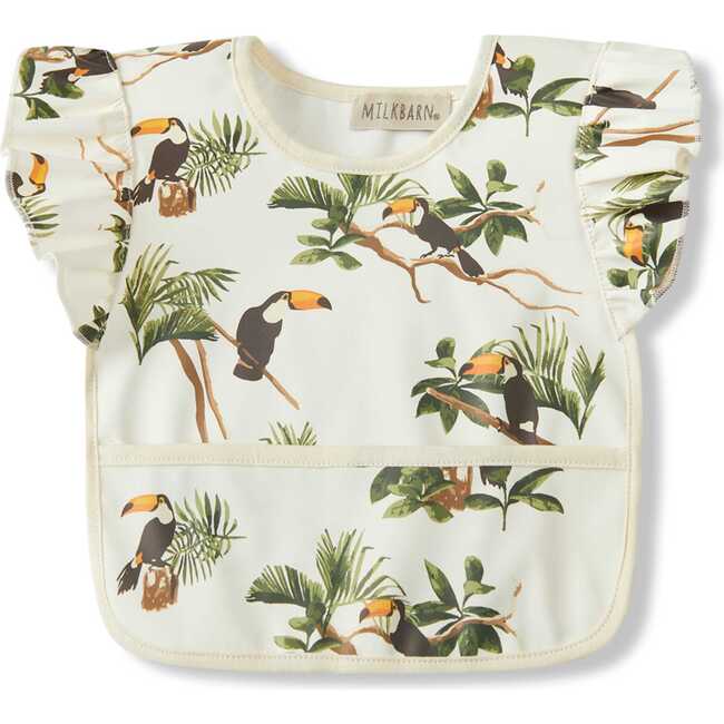 White Toucan Ruffle Pocket Bib