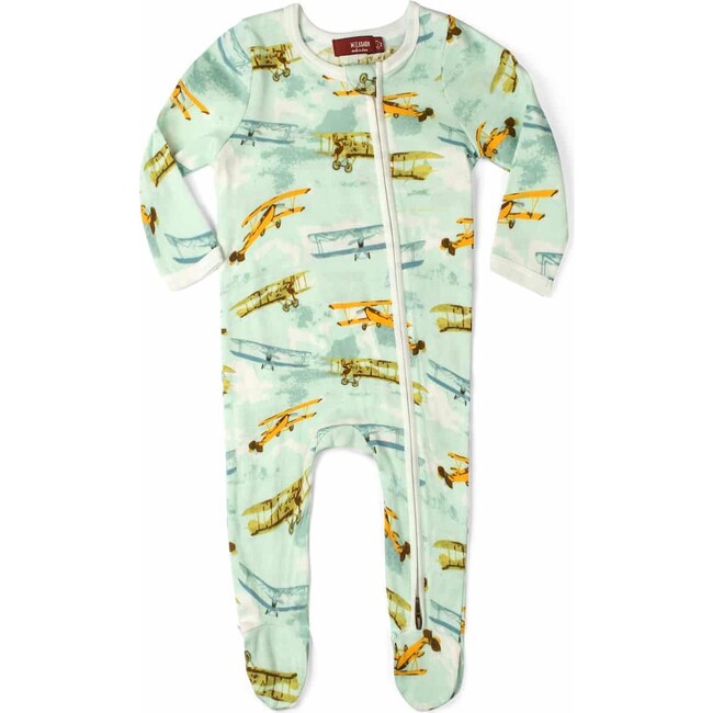 Vintage Planes Organic Cotton Zipper Footed Romper