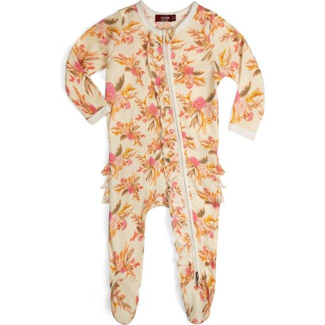 Vintage Floral Organic Cotton Ruffle Zipper Footed Romper