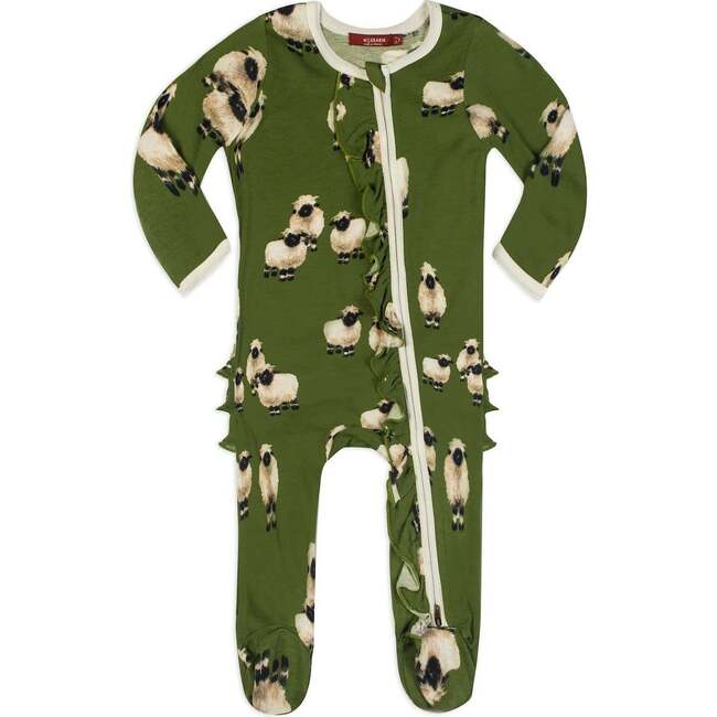 Valais Sheep Bamboo Ruffle Zipper Footed Romper