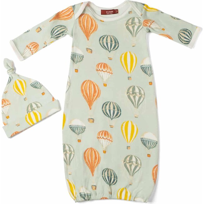 Vintage Balloons Organic Cotton Newborn Gown & Hat Set