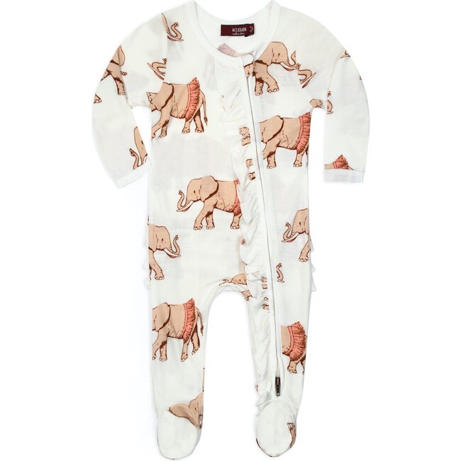 Tutu Elephant Bamboo Ruffle Zipper Footed Romper