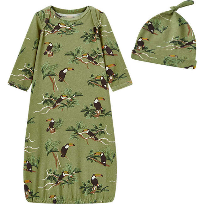 Toucan Cotton Stretch Newborn Gown & Hat Set