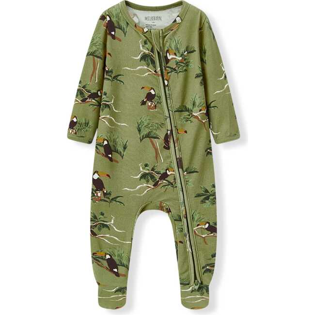 Toucan Cotton Stretch Zipper Footed Romper