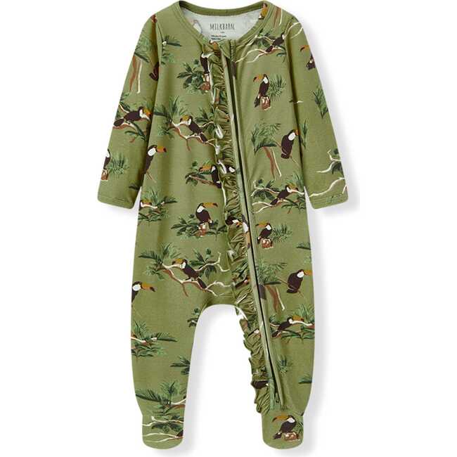 Toucan Cotton Stretch Ruffle Footed Romper