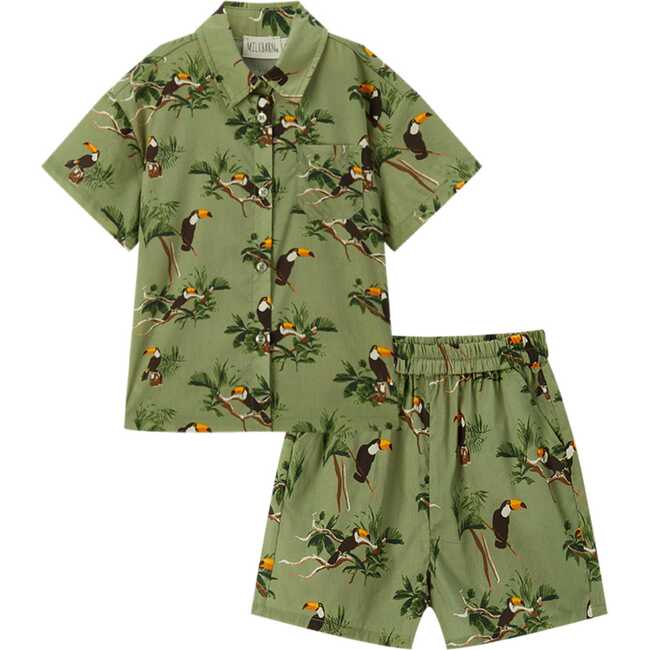 Toucan Collar Button-Up Shirt and Shorts Set