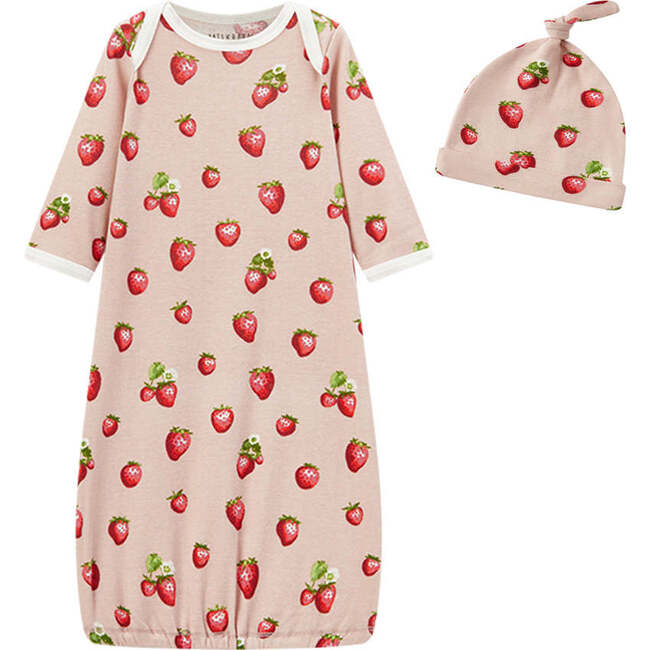 Strawberry Organic Cotton Newborn Gown & Hat Set