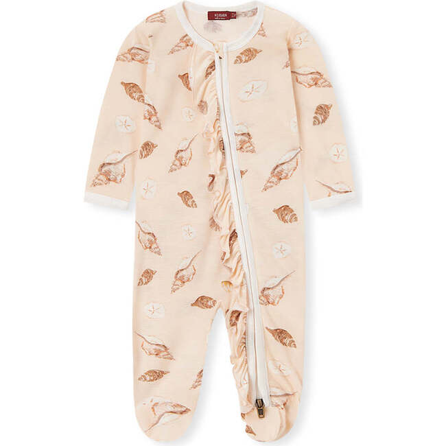 Seashells Bamboo Ruffle Zipper Footed Romper