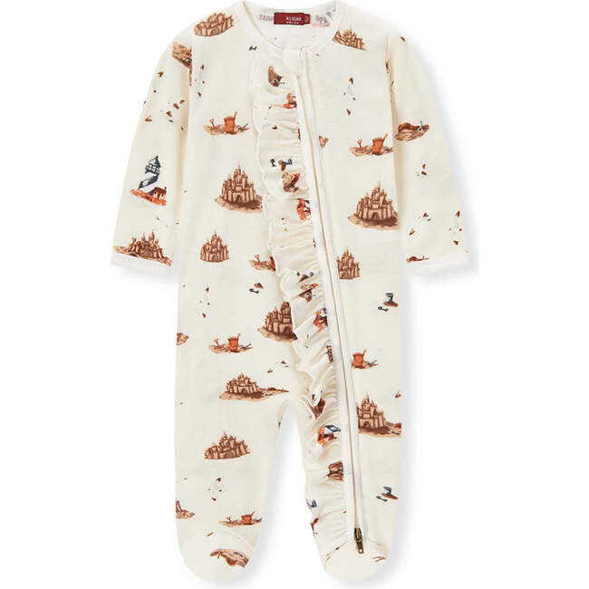 Sandcastle Organic Cotton Ruffle Zipper Footed Romper