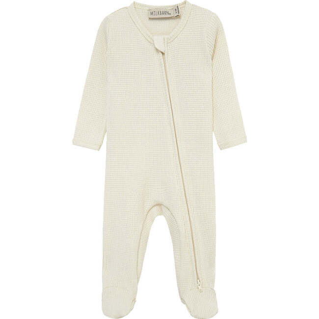 Vanilla Waffle Zipper Footed Romper