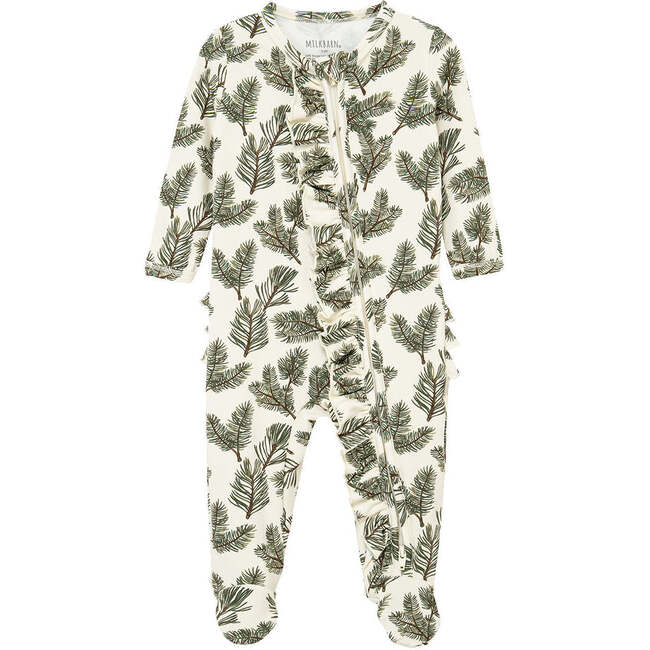 Pine Brushed Ruffle Footed Romper