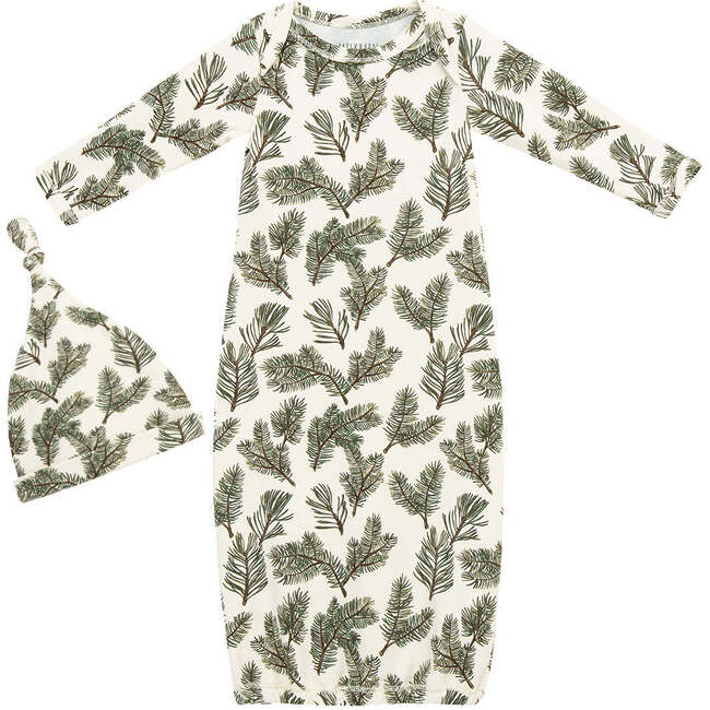Pine Brushed Newborn Gown & Hat Set