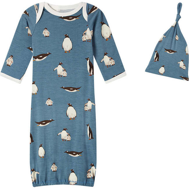 Penguin Luxe Stretch Newborn Gown & Hat Set