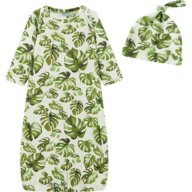 Island Leaf Cotton Stretch Newborn Gown & Hat Set